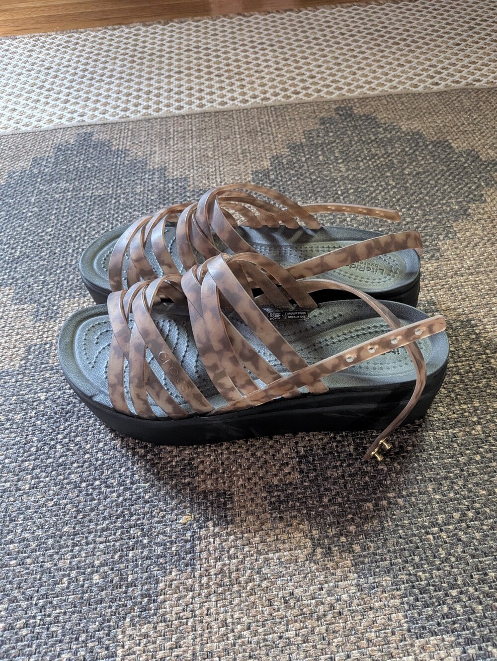 Crocs Women's Brown Tortoiseshell Strappy Platform Sandals